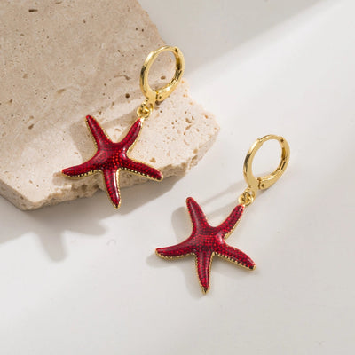 1 Pair Elegant Vacation Starfish Shell Copper 18K Gold Plated Drop Earrings