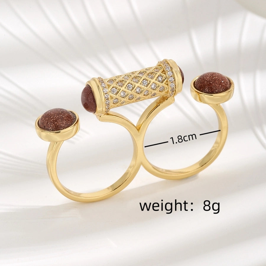 Jewelry Novelty Geometric Copper Zircon 18K Gold Plated Open Rings