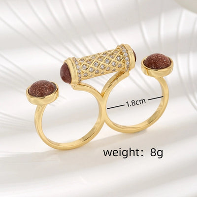 Jewelry Novelty Geometric Copper Zircon 18K Gold Plated Open Rings