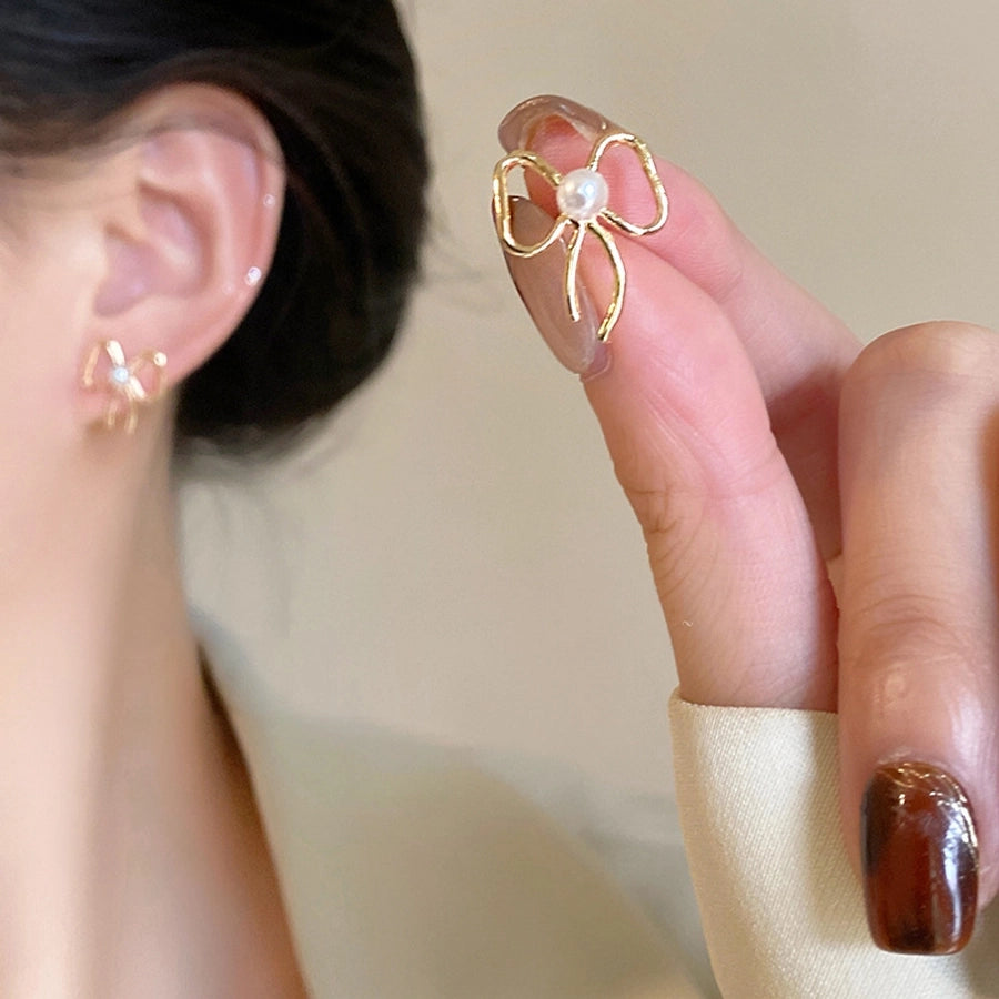 1 Pair Casual Simple Style Streetwear Bow Knot Plating Copper Ear Studs