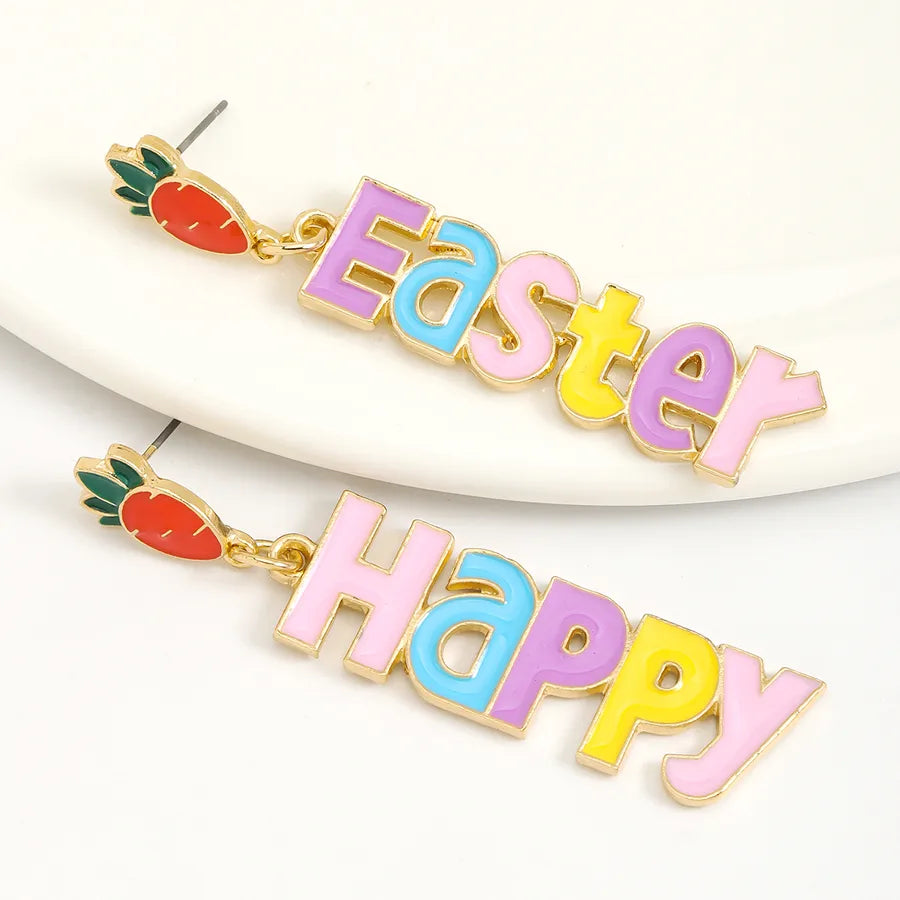 1 Pair Cute Pastoral Rabbit Letter Carrot Alloy Mostacilla Drop Earrings