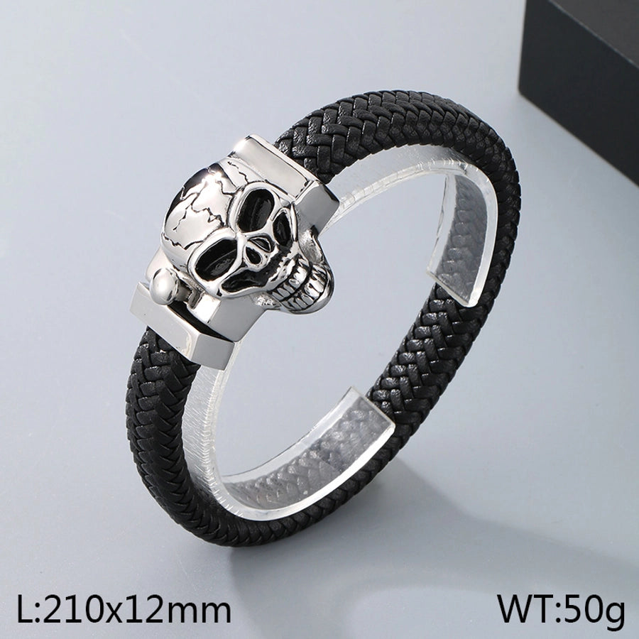 Business Lion's head Wolf Head Skull 304 Stainless Steel Leather 18K Gold Plated Men's Bracelets