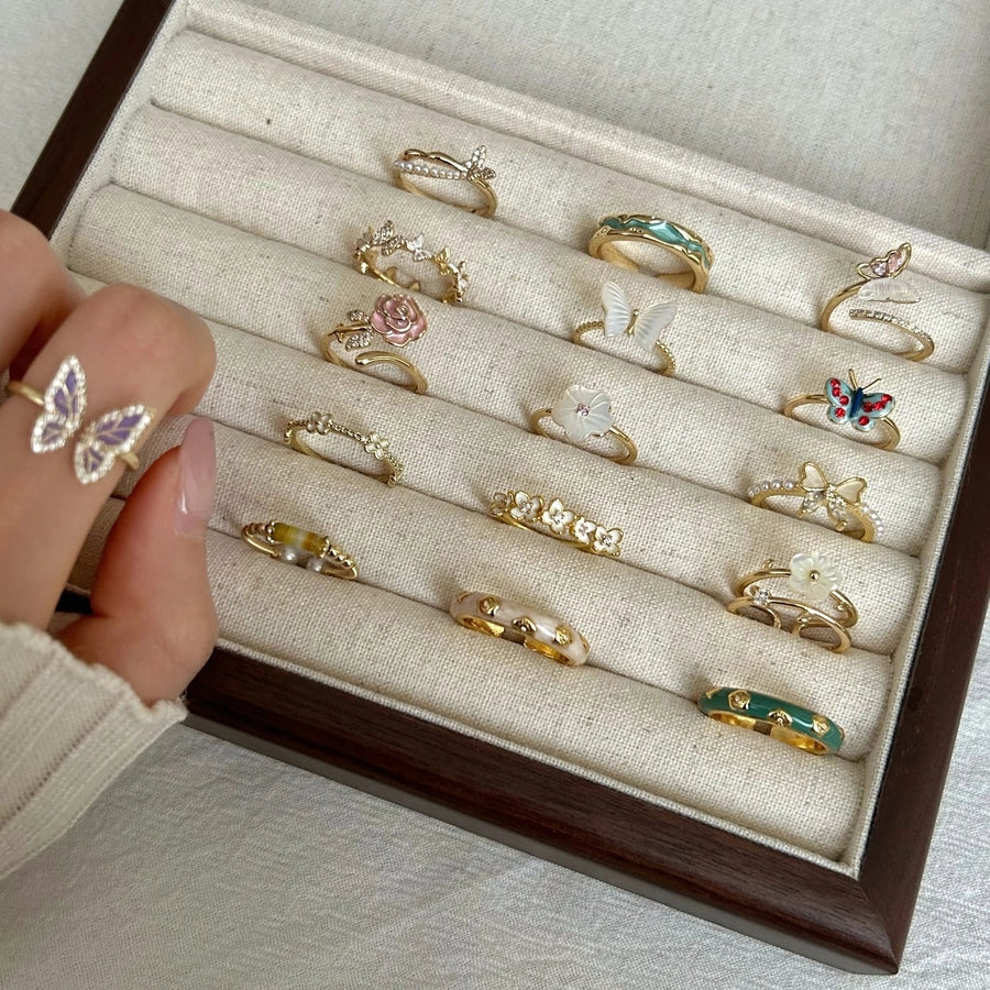 Copper Flower Butterfly Open Rings