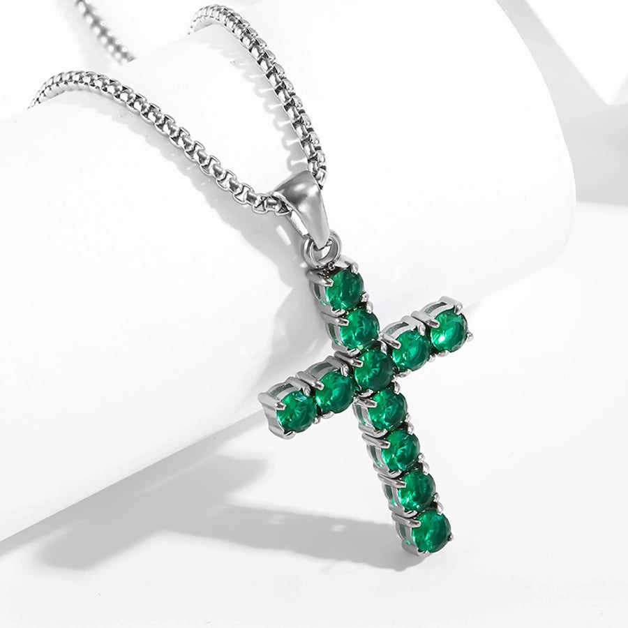 Jewelry IG Style Shiny Cross Titanium Steel Zircon Polishing Inlay Pendant Necklace