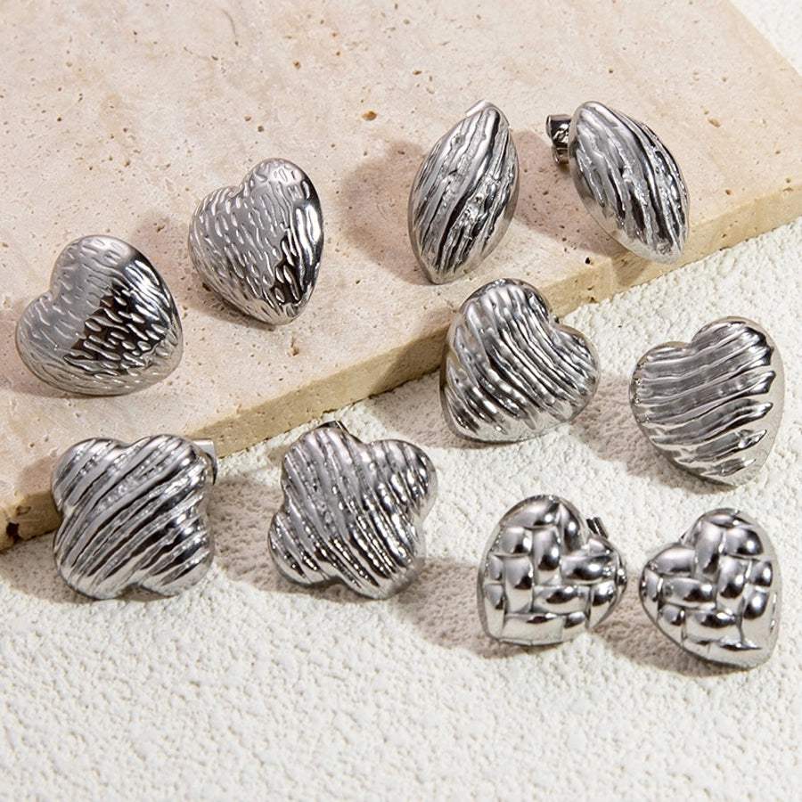 1 Pair Vintage Style Classic Style Geometric Heart Shape Plating 304 Stainless Steel Ear Studs