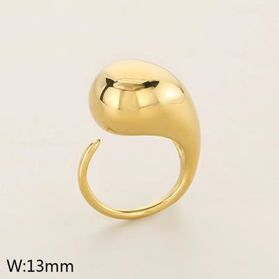 Jewelry Vintage Style Water Droplets 304 Stainless Steel 18K Gold Plated Open Rings
