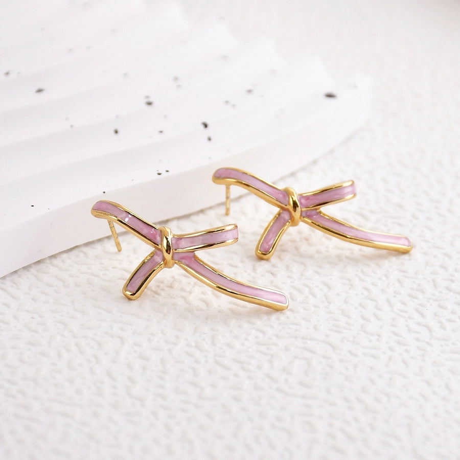 1 Pair Sweet Bow Knot Enamel 304 Stainless Steel Ear Studs