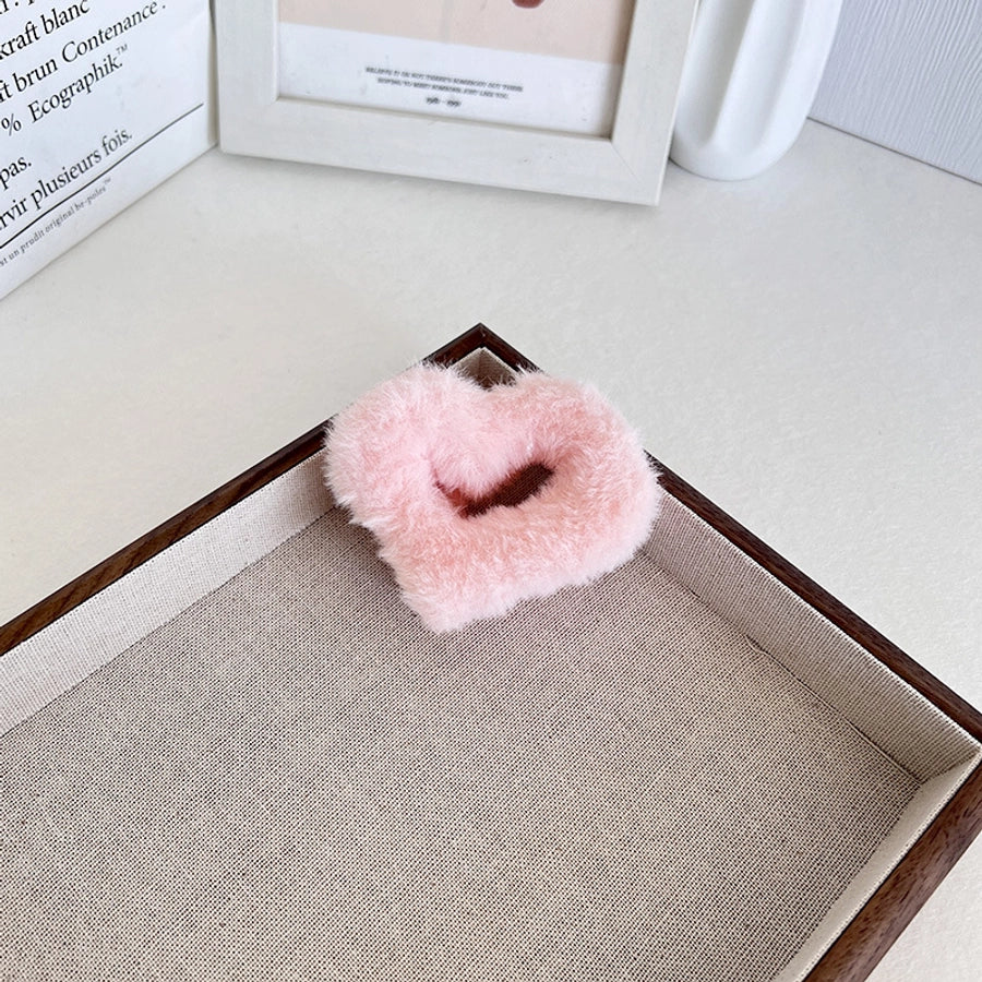 Women's Sweet Heart Shape Faux rabbit fur Plastic Handmade Hair Clip