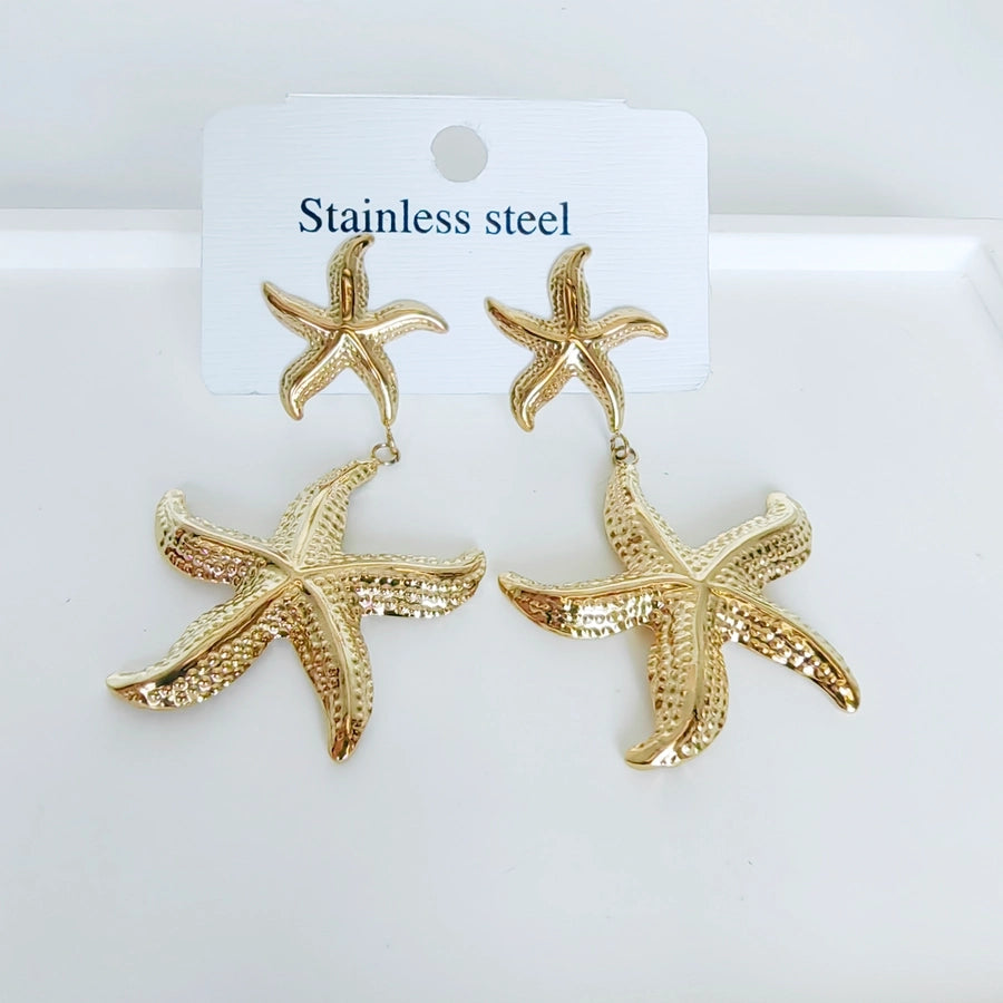 1 Pair Casual Modern Style Simple Style Starfish Butterfly Shell Plating 304 Stainless Steel 18K Gold Plated Drop Earrings