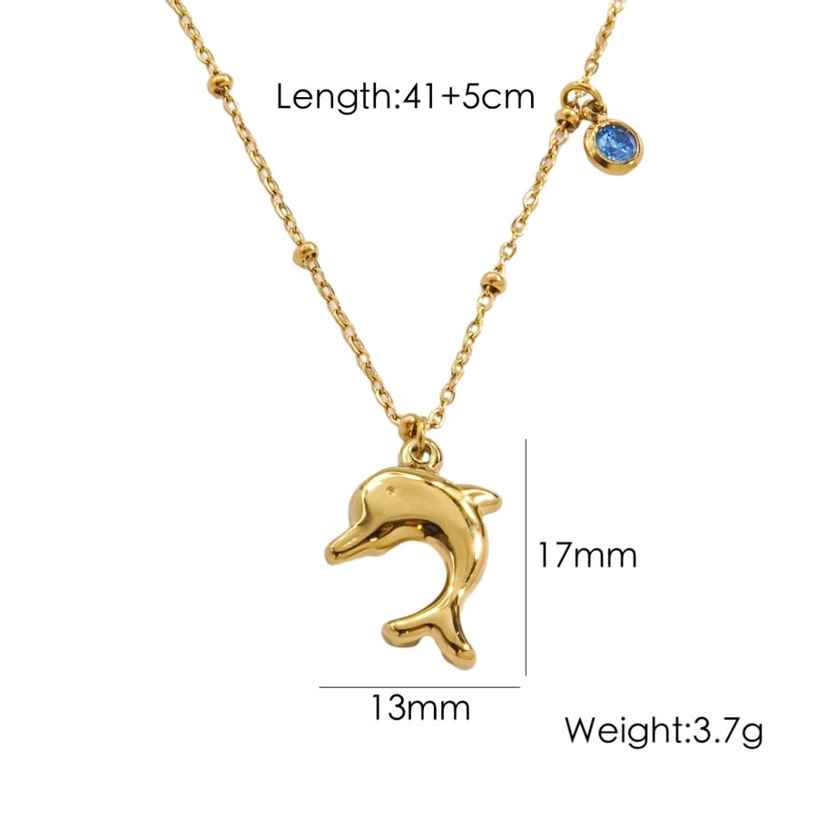 Jewelry Marine Style Starfish Conch Dolphin Titanium Steel Inlaid Gemstone Pendant Necklace