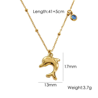 Jewelry Marine Style Starfish Conch Dolphin Titanium Steel Inlaid Gemstone Pendant Necklace