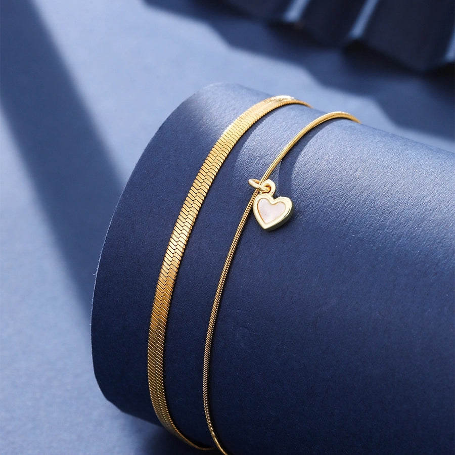 304 Stainless Steel Copper Inlay Heart Shape Zircon Bracelets