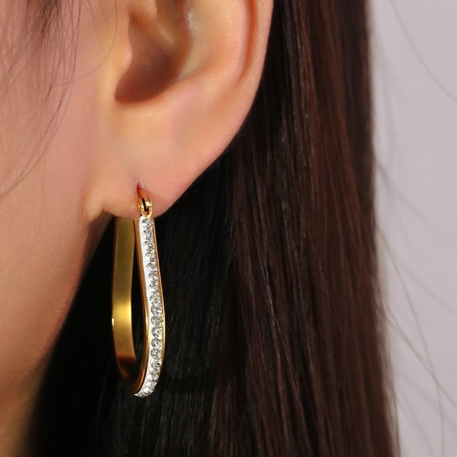 1 Pair Elegant Geometric Plating 304 Stainless Steel Rhinestones 18K Gold Plated Earrings