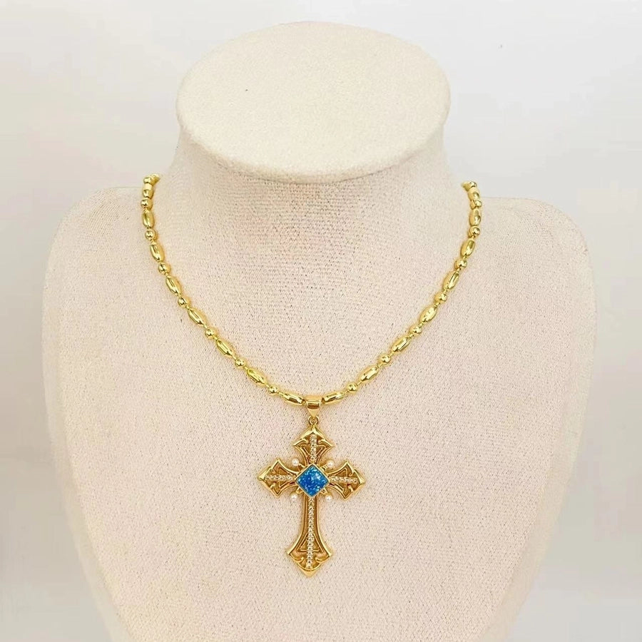 Mother pearl shellfish Copper Plating Cross Pendant Necklace