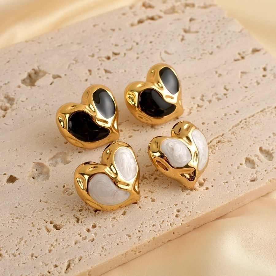 1 Pair Princess Romantic Heart Shape 304 Stainless Steel Ear Studs