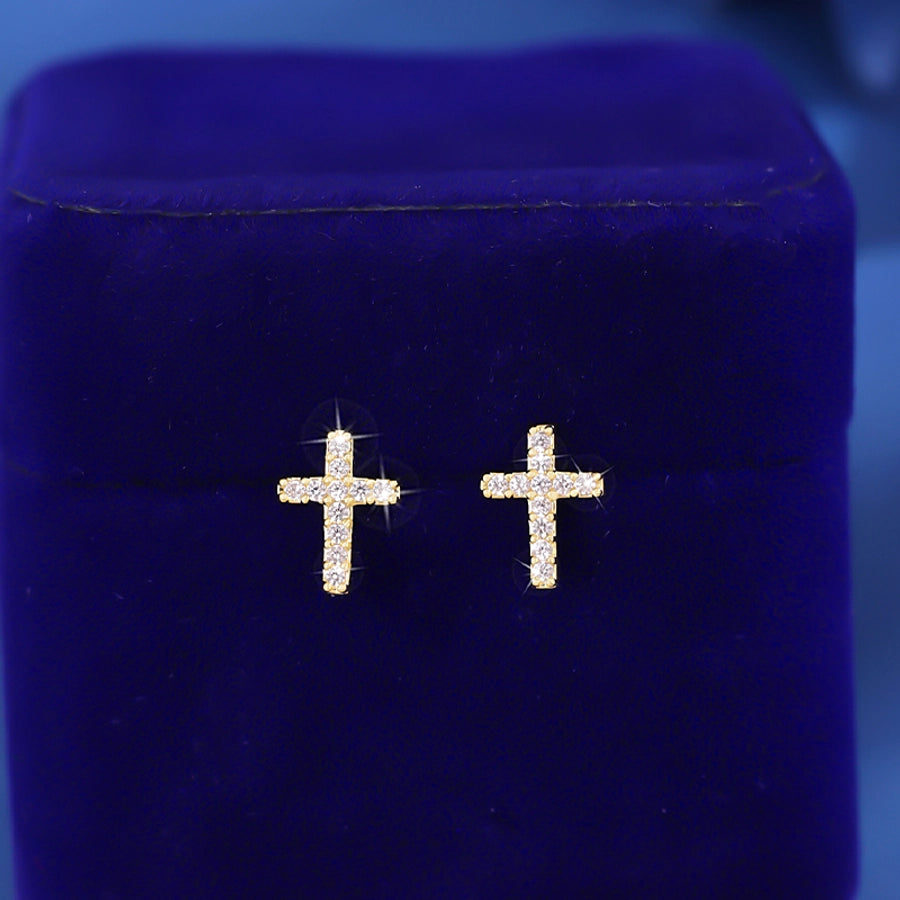 1 Pair Hip-Hop Simple Style Cool Style Cross Copper Zircon Imitation Gold  Ear Studs