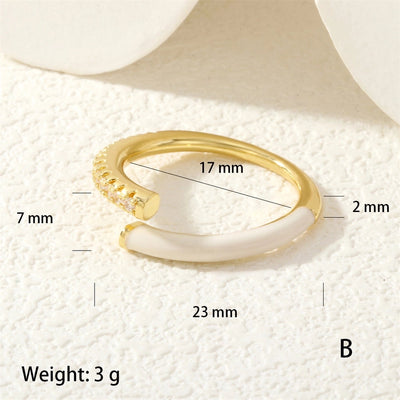 Jewelry Classic Style Geometric Lines Copper Zircon Enamel Rings