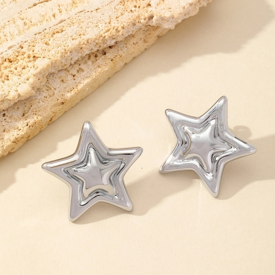 1 Pair Classic Style Commute Pentagram Mixed Metal Plating 304 Stainless Steel 18K Gold Plated Ear Studs