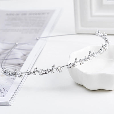 women's simple style waves flower bow knot metal inlay pearl zircon hair band
