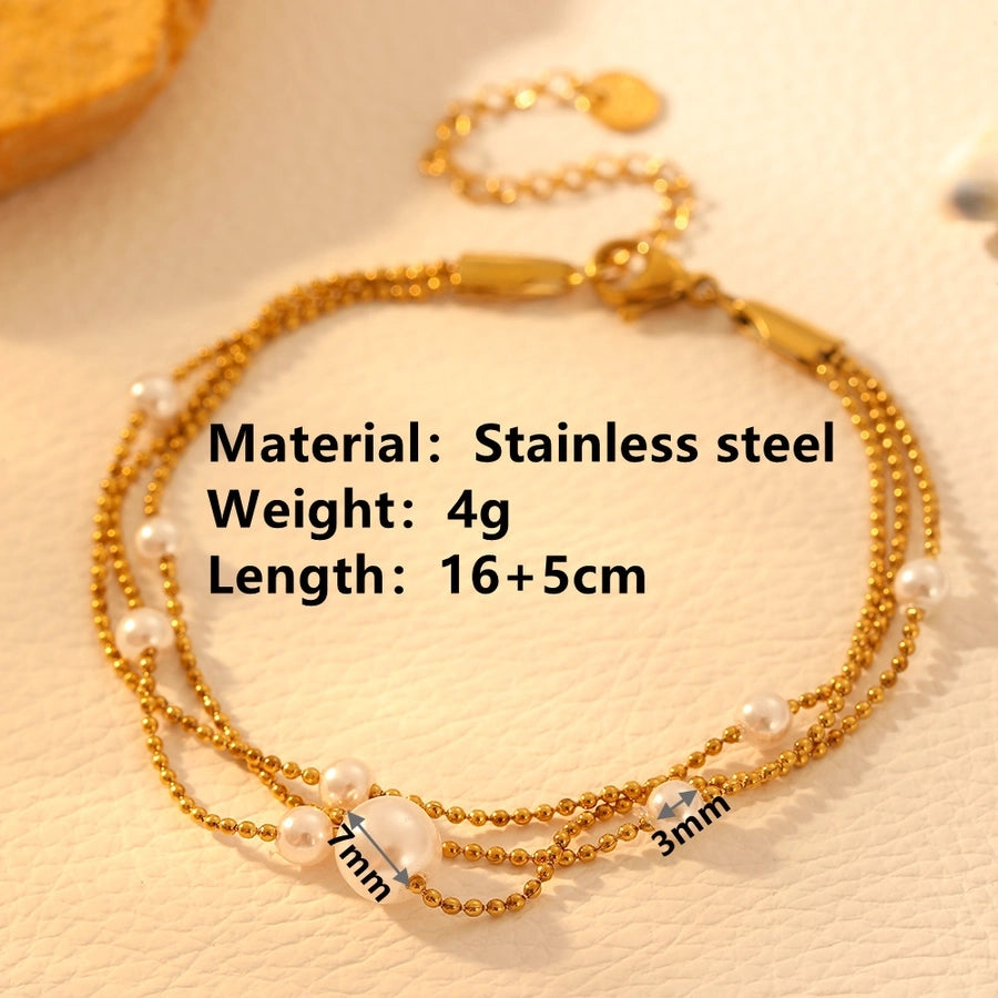 Elegant Round Titanium Steel 18K Gold Plated Beaded Chain Bracelets In Bulk