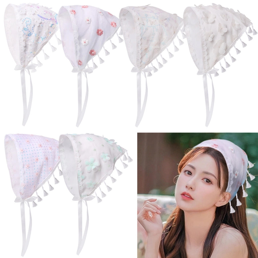 Women's Pastoral Plaid Flower Cloth Net Yarn Hair Band