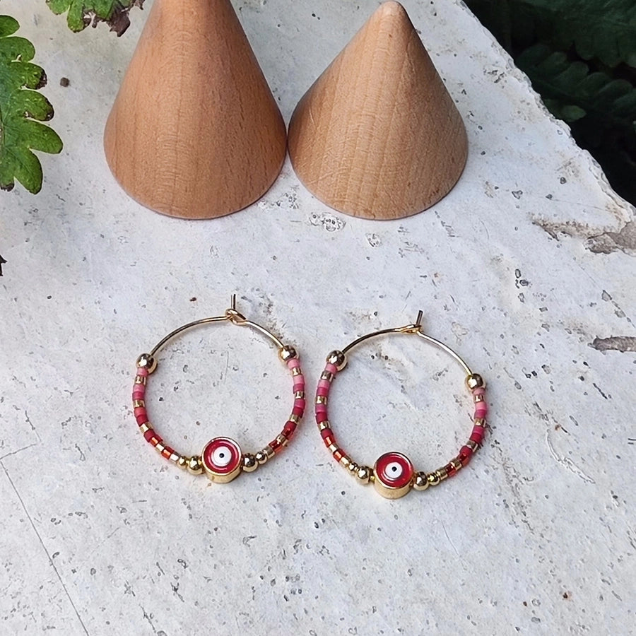 1 Pair IG Style Devil's Eye Beaded Copper Earrings