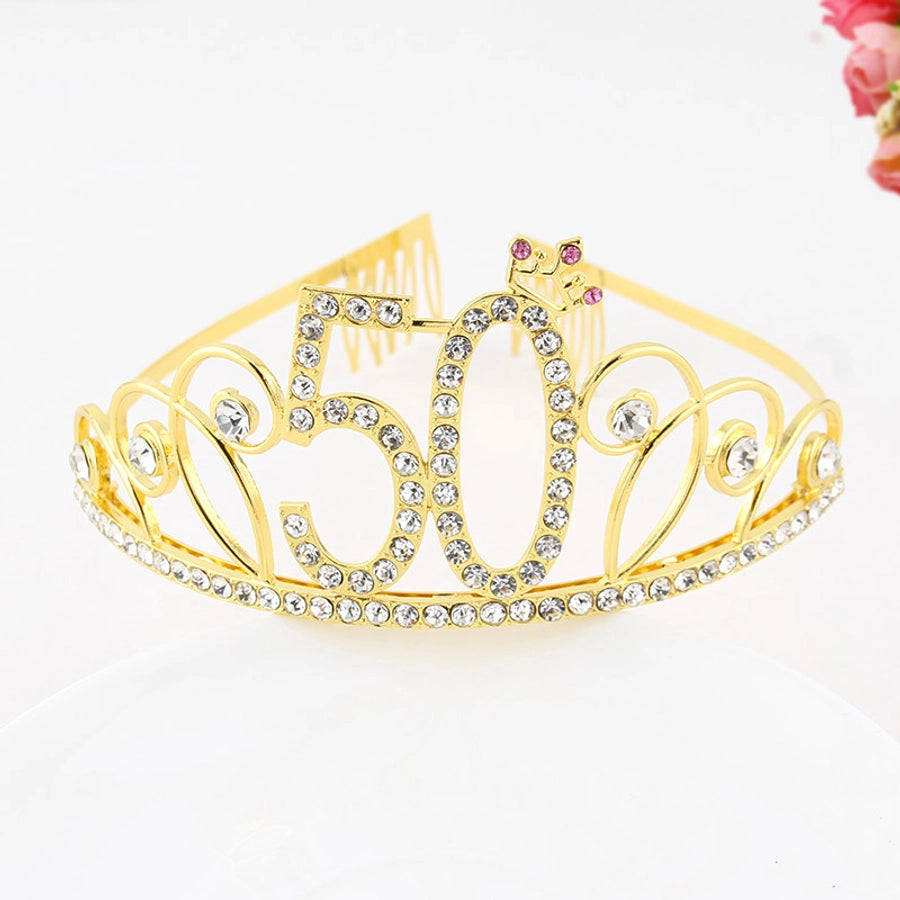New Birthday Crown  60 Digital Birthday Headband Bridal Banquet Rhinestone Hair Accessories Alloy Headband Women