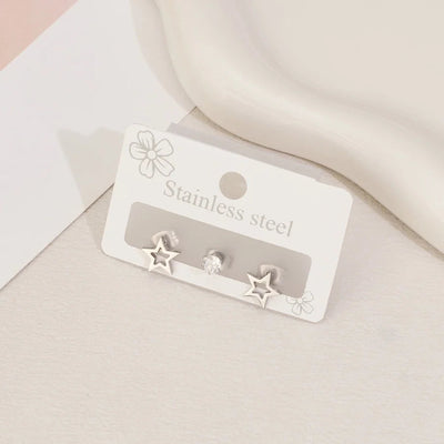 1 Set Sweet Simple Style Star Polishing Hollow Out Inlay 304 Stainless Steel Zircon 18K Gold Plated Ear Studs