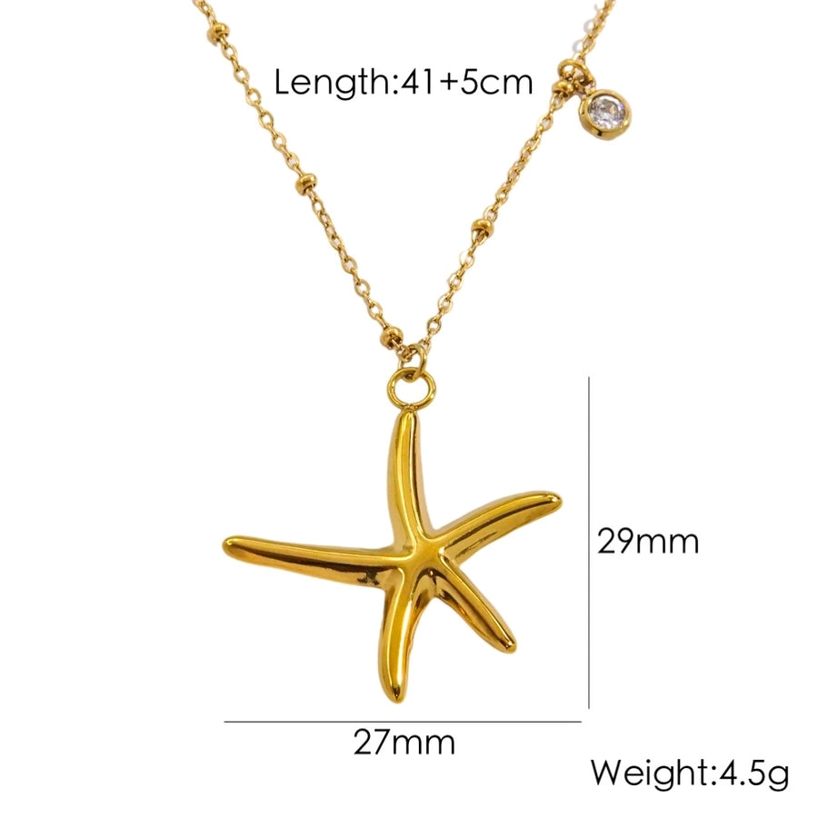 Jewelry Marine Style Starfish Conch Dolphin Titanium Steel Inlaid Gemstone Pendant Necklace