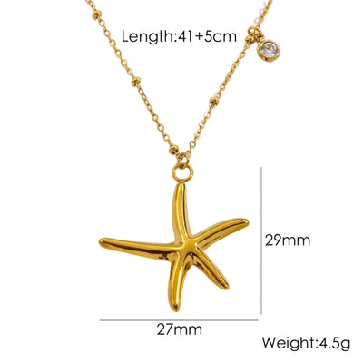 Jewelry Marine Style Starfish Conch Dolphin Titanium Steel Inlaid Gemstone Pendant Necklace