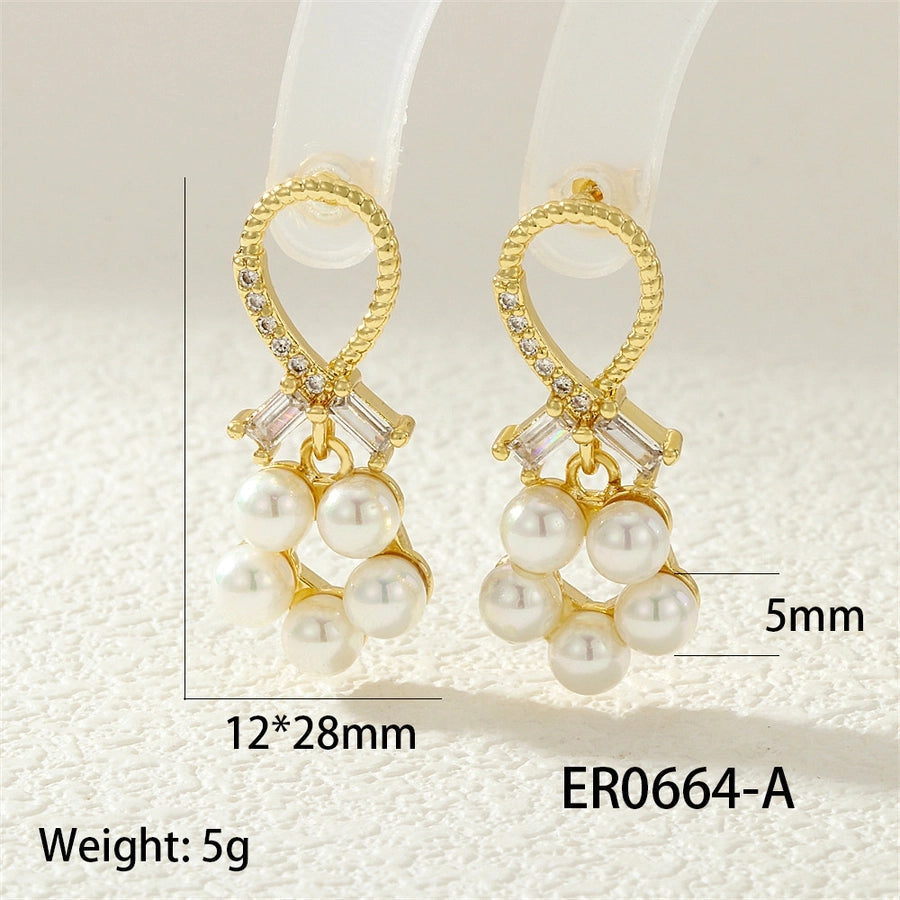 1 Pair IG Style Cute Commute Star Bear Inlay Copper Zircon 18K Gold Plated Drop Earrings