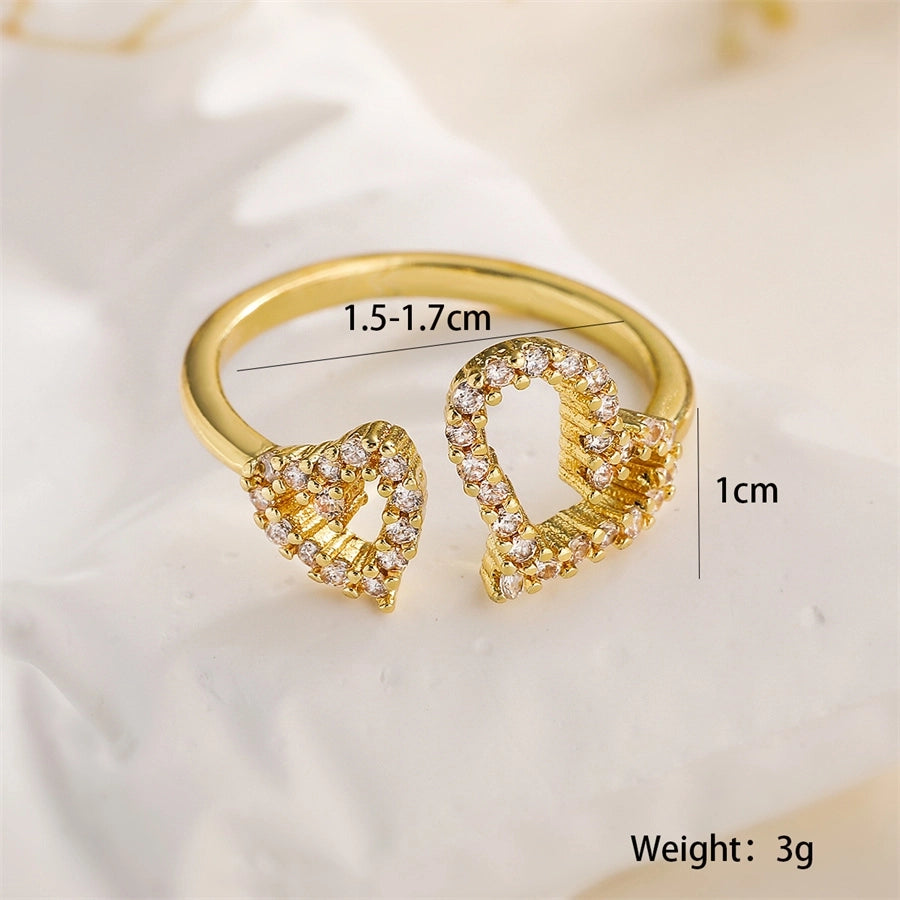 Copper Inlay Heart Shape Zircon Open Rings