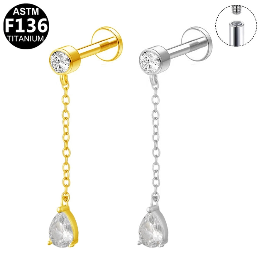 1 Piece Lip Rings Luxurious Classic Style Shiny Round Water Droplets Pure Titanium Titanium Alloy Zircon 14K Gold Plated White Gold Plated Lip Rings Ear Cartilage Rings & Studs