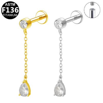 1 Piece Lip Rings Luxurious Classic Style Shiny Round Water Droplets Pure Titanium Titanium Alloy Zircon 14K Gold Plated White Gold Plated Lip Rings Ear Cartilage Rings & Studs