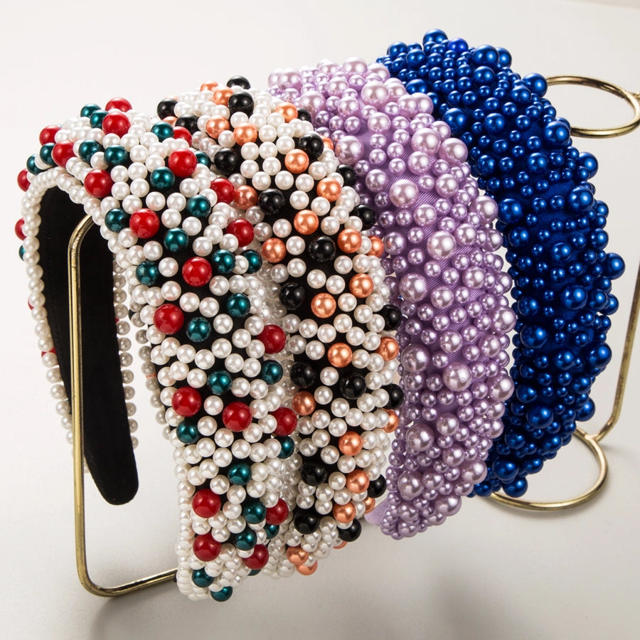 women's cute geometric imitation pearl cloth sponge inlay pearl hair band