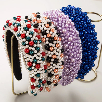 women's cute geometric imitation pearl cloth sponge inlay pearl hair band