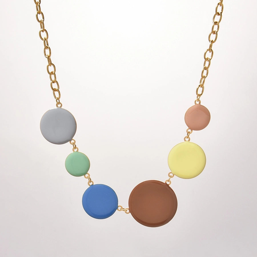 Jewelry Modern Style Round Flower 304 Stainless Steel 14K Gold Plated Beaded Enamel Plating Pendant Necklace