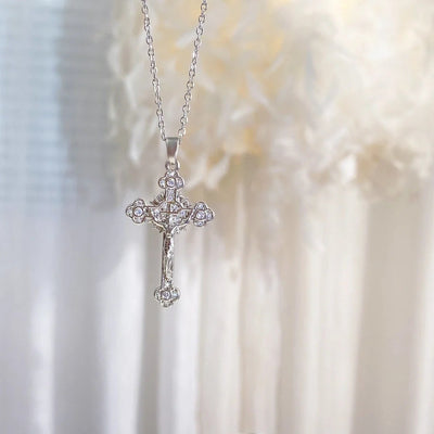 Copper cable chain Plating Cross Zircon Pendant Necklace