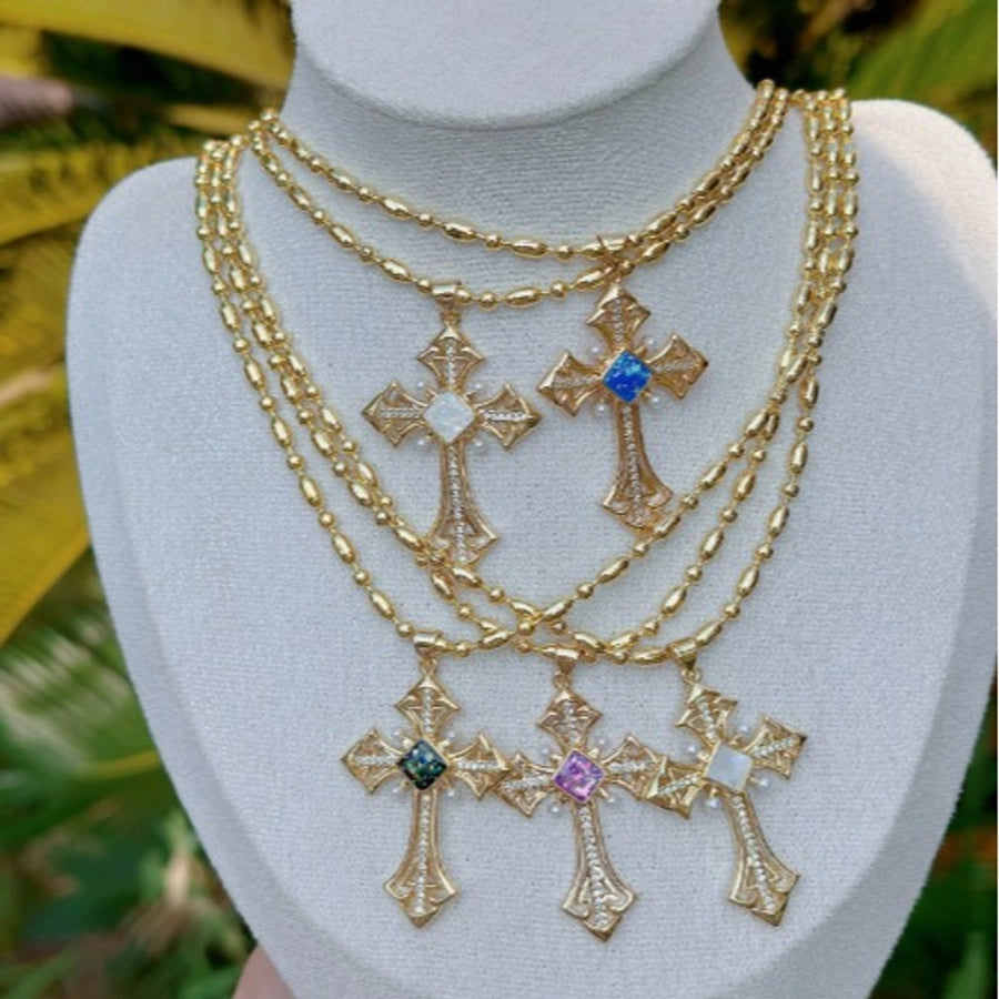 Mother pearl shellfish Copper Plating Cross Pendant Necklace