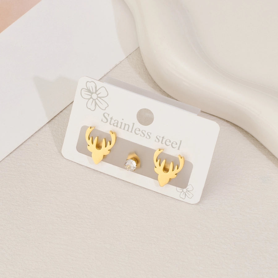 1 Set Halloween Cute Sweet Animal Cat Bat Polishing Inlay 304 Stainless Steel Zircon 18K Gold Plated Ear Studs