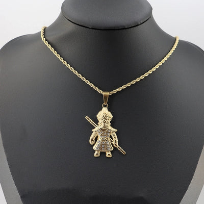 Jewelry Vintage Style Human 304 Stainless Steel Zircon Gold Plated Plating Inlay Pendant Necklace