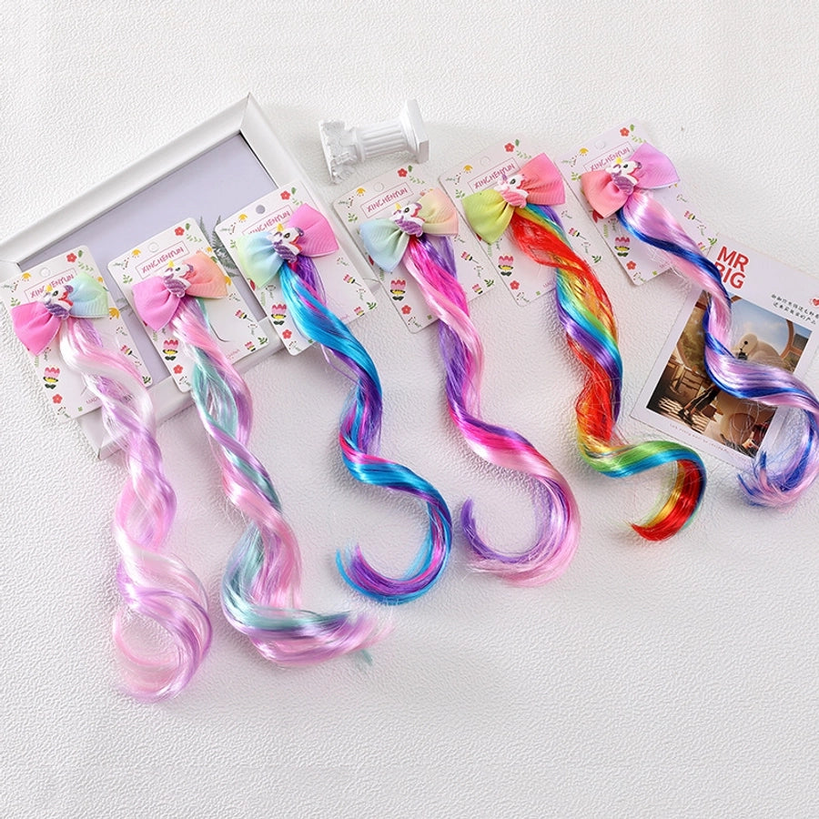 Rainbow Wig Glitter Gradient Hairpin Haircord Hairband Children's Wig Bow Wig Hairpin
