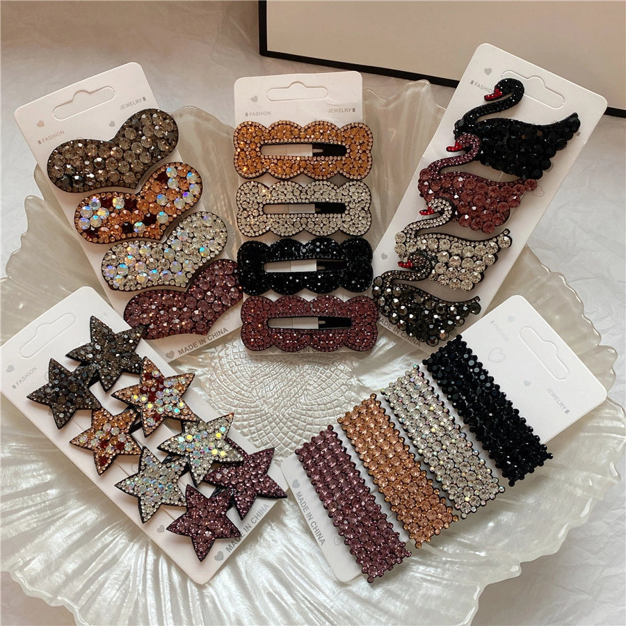 retro heart shape plastic resin inlay rhinestones hair clip