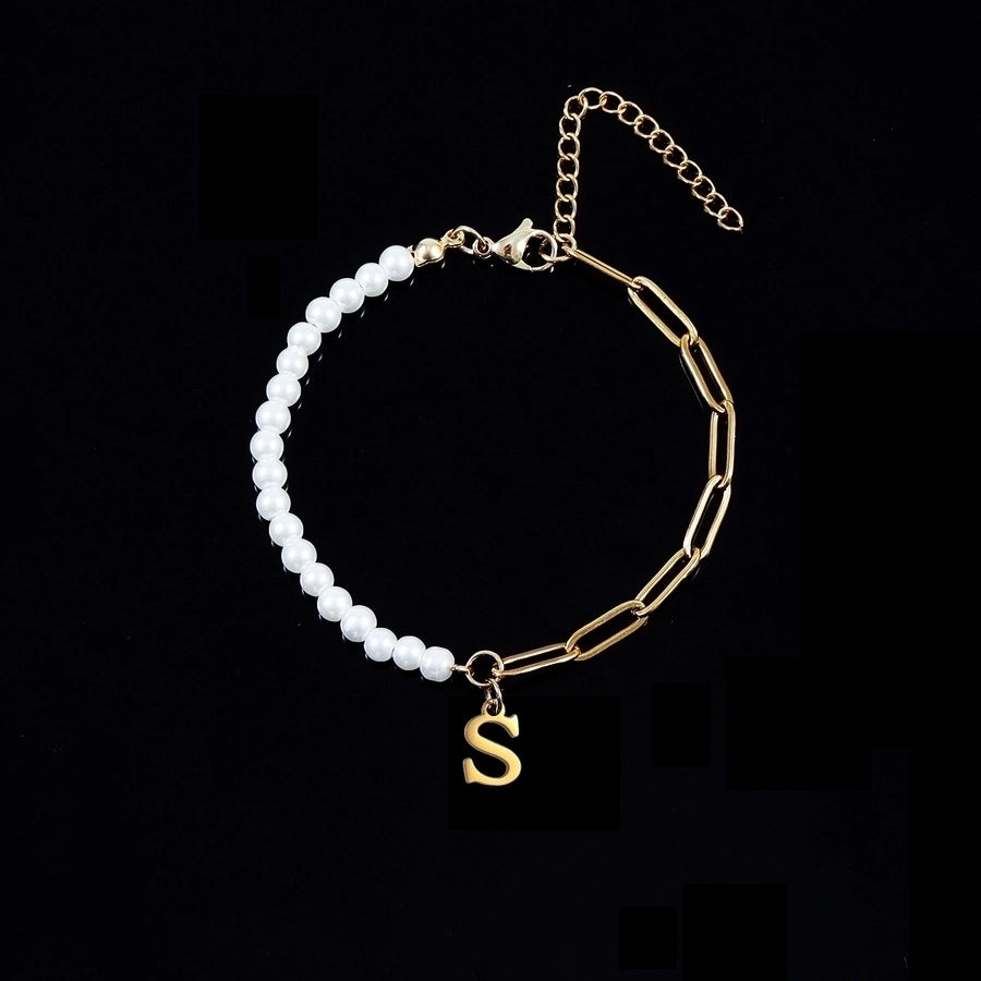 Elegant Simple Style Classic Style Letter 201 Stainless Steel 304 Stainless Steel Imitation Pearl Bracelets In Bulk