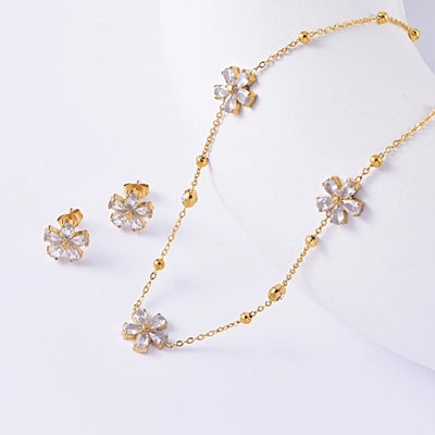 Jewelry Sweet Simple Style Flower Titanium Steel Bracelets Earrings Necklace