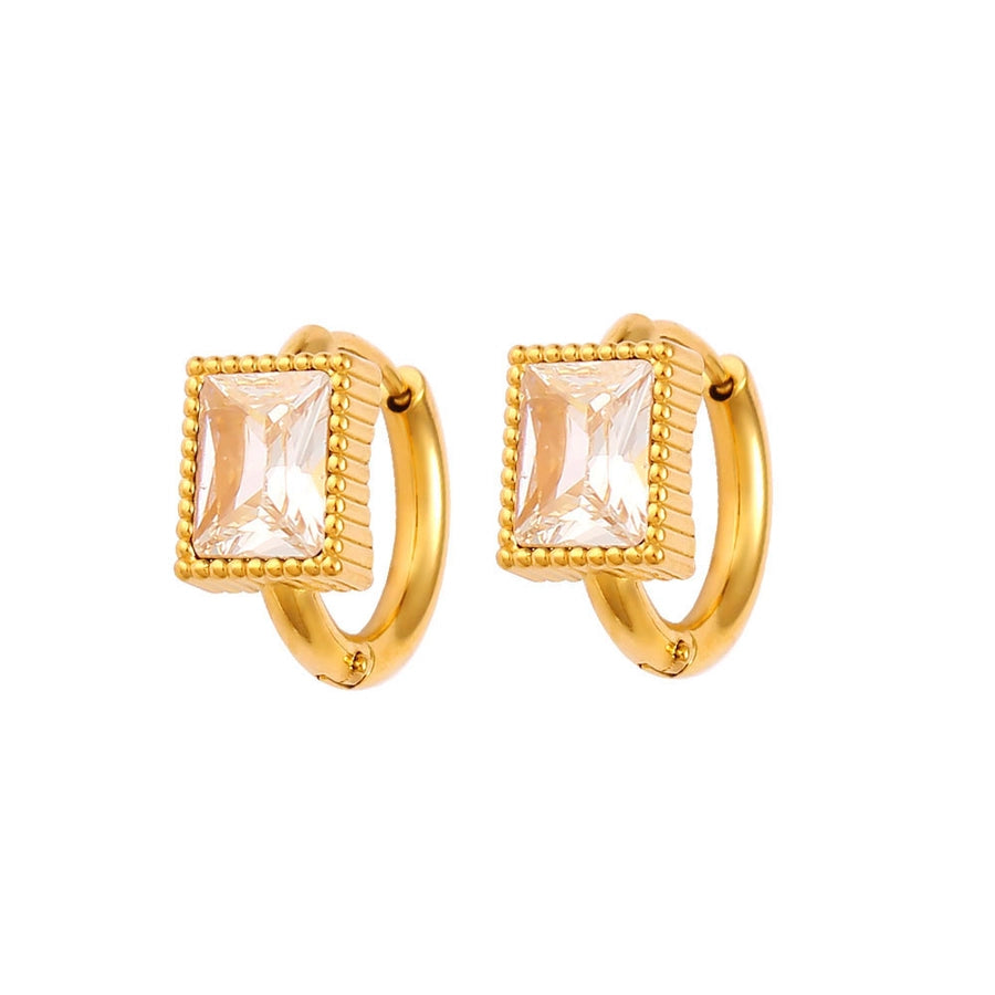 1 Pair Simple Style Rectangle Inlay 304 Stainless Steel 316 Stainless Steel  Rhinestones 18K Gold Plated Hoop Earrings