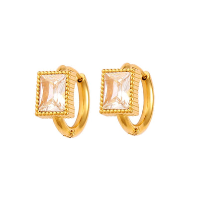 1 Pair Simple Style Rectangle Inlay 304 Stainless Steel 316 Stainless Steel  Rhinestones 18K Gold Plated Hoop Earrings