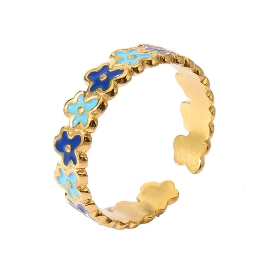 Jewelry Retro Sweet Stripe Flower 304 Stainless Steel Enamel Open Rings