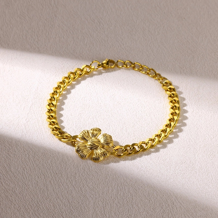 Romantic Pastoral Solid Color Flower 304 Stainless Steel Bracelets In Bulk