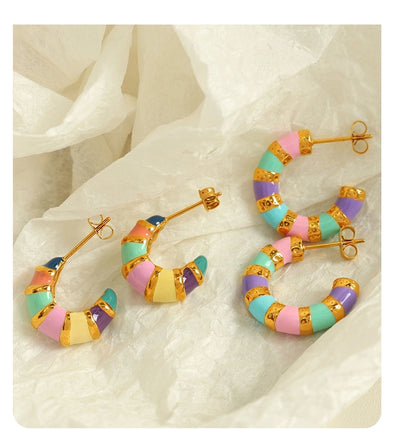 1 Pair IG Style Elegant Vintage Style C Shape Polishing Enamel Plating 304 Stainless Steel 18K Gold Plated Ear Studs